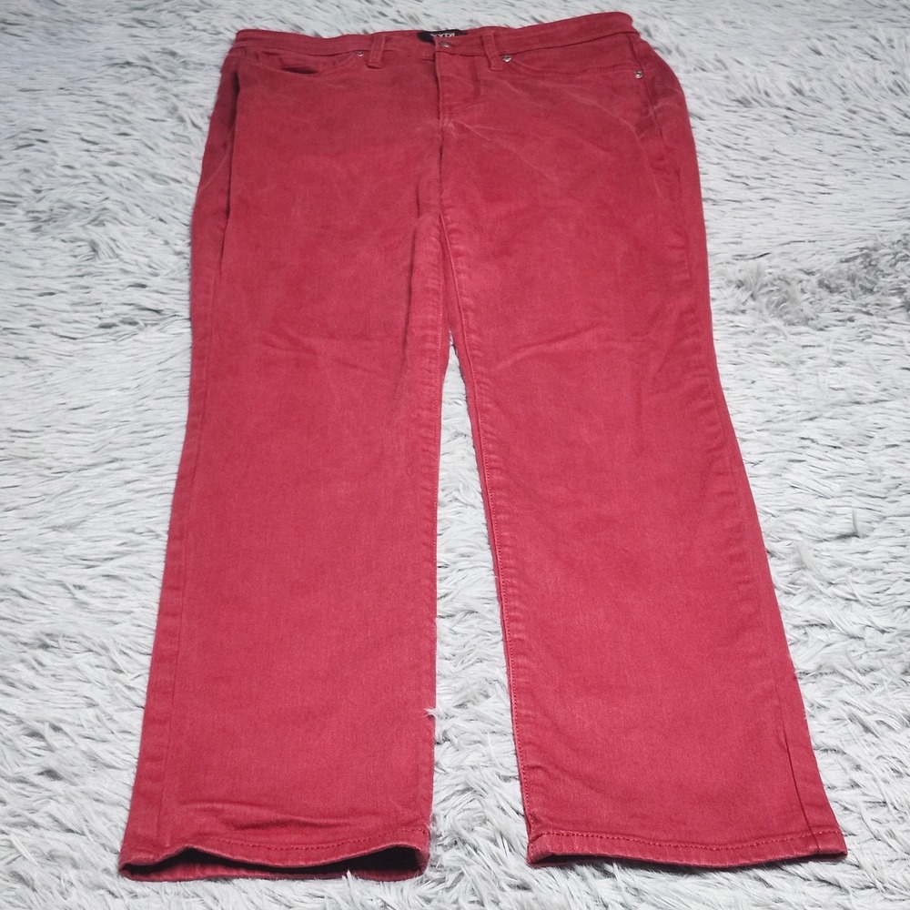 NYDJ Sheri Slim Jeans Womens Size 4P 4‎ Petite Red Stretch Denim Straight 28x27